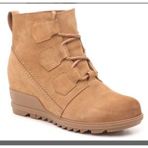 Sorel Women's EVIE Lace Waterproof Booties US 7.5‎ Camel Brown Ankle Wedge Boot